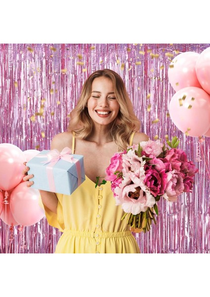 Rose Gold Renk Enessiworldtra Metalize Parlak Saçaklı Arka Fon Perde Ithal A Kalite 1x2 Metre modelleri