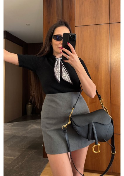 Fluarlı Kısa Kol Premium Triko Kazak- Siyah fiyatları