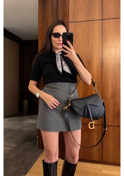 Fluarlı Kısa Kol Premium Triko Kazak- Siyah indirimleri