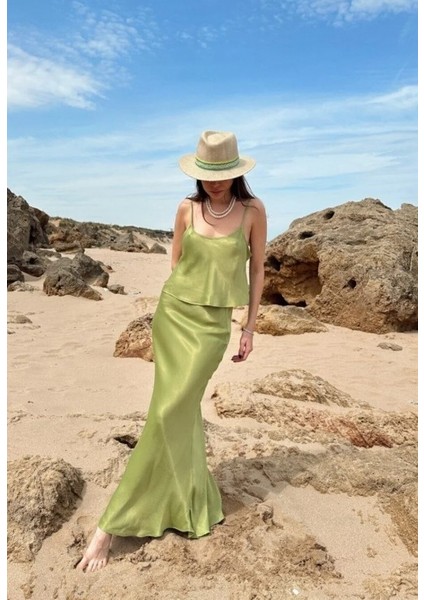 Yeşil Saten Midi Etek ABGYM7522