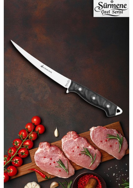 Sürmene Serisi Mutfak Fileto Bıçak Et Balık Tavuk Fileto Bıçağı Siyah Verzalit Sap HDS-143