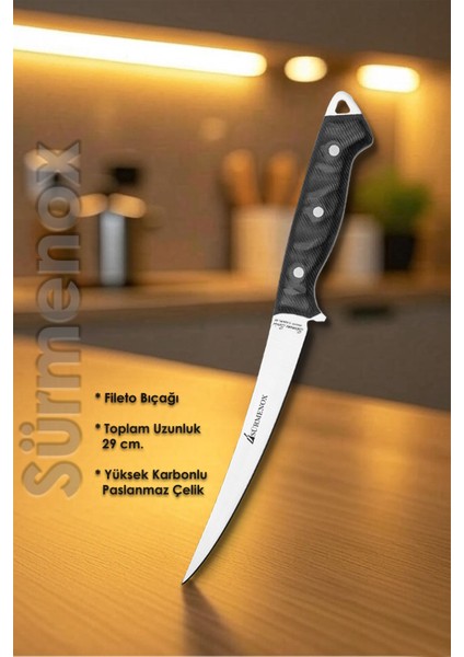 Sürmene Serisi Mutfak Fileto Bıçak Et Balık Tavuk Fileto Bıçağı Siyah Verzalit Sap HDS-143 fiyatları