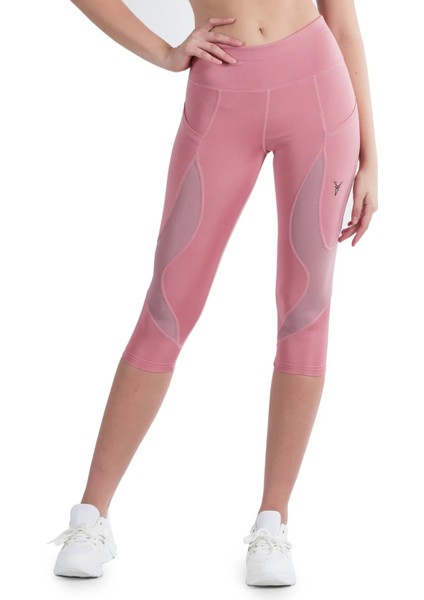 Kapri Spor Tayt Yüksek Bel Esnek ve Toparlayıcı Çift Cepli Diz Altı Tayt