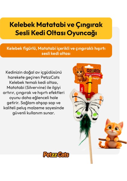 Petzzcats Kelebek Matatabi ve Çıngırak Sesli Kedi Oltası Oyuncağı Beyaz 42 cm fiyatları