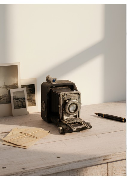Nostaljik Körük Mekanizmalı Dekorarif Fotoğraf Makinesi Biblo - Vintage Kamera Heykelcik