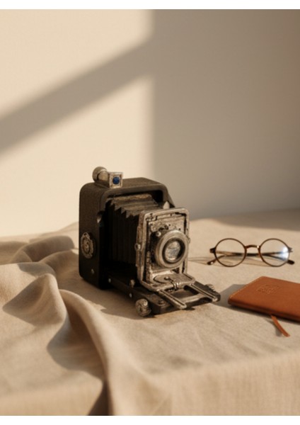 Nostaljik Körük Mekanizmalı Dekorarif Fotoğraf Makinesi Biblo - Vintage Kamera Heykelcik modelleri