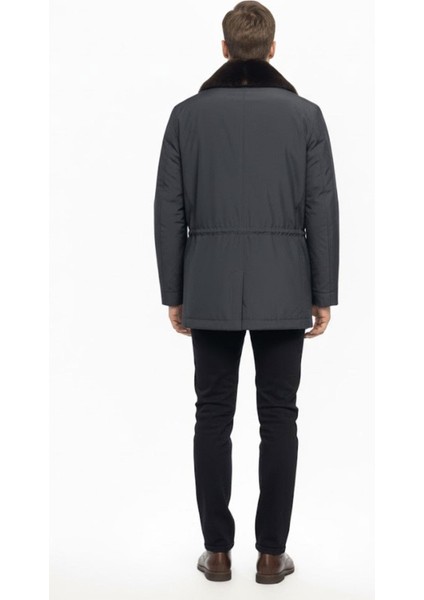 Lacivert Hakiki Kürk Yakalı Su Geçirmez Kaban fırsatları