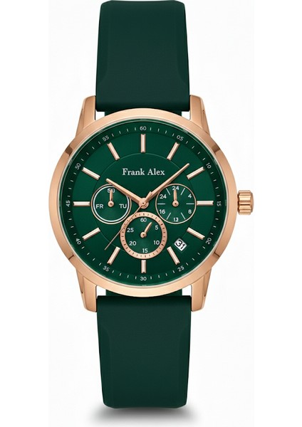 Erkek Kol Saati Bakır Renk, Yeşil Kadran - Şık Silikon Kordon, 2 Yıl Garantili
