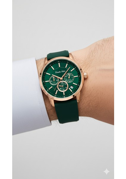 Erkek Kol Saati Bakır Renk, Yeşil Kadran - Şık Silikon Kordon, 2 Yıl Garantili modelleri