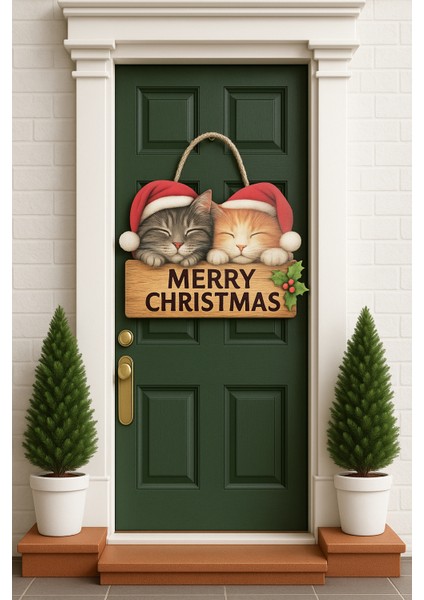 30-18CM Yılbaşı Temalı Kapı Süsü Ahşap Yılbaşı Süsü