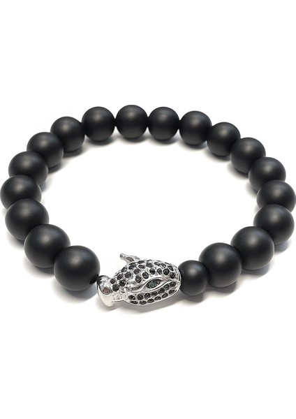 Lastikli Doğal Oniks Taşlı Erkek Bileklik EY43