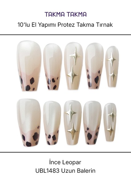 10'lu Ten Rengi Uzun Balerin UBL1483 Tekrar Kullanılabilir El Yapımı Protez Takma Tırnak - Ten Rengi-S