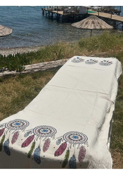 Desenli Beyaz Peştemal %100 Pamuk | 100X200 cm Plaj ve Banyo Havlusu fiyatları