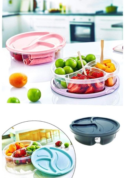 Kırmızı Kapaklı 3 Bölmeli Plastik Saklama Kabı – Sızdırmaz Pratik Tasarım fırsatları