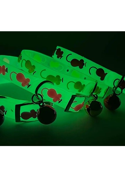 Fosforlu Çıngıraklı Ayarlanabilir Pembe Balık Desenli Kedi Tasması modelleri