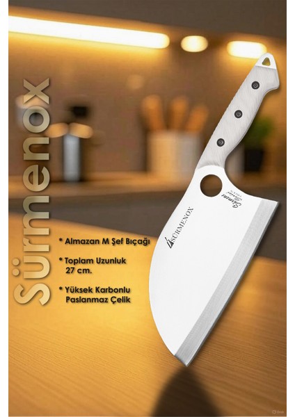 Sürmene Serisi K Almazan Mutfak Şef Bıçağı Bıçak Kamp Bıçağı Deri Kılıflı Beyaz Verzalit Sap HDS-150 fiyatları