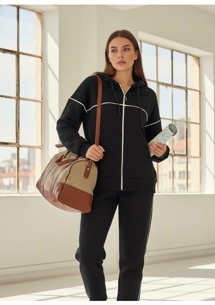 3iplik Şardonlu Eşofmantakım_fermuarlı Kapüşonlu Günlük Takım modelleri