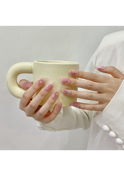 10'lu Pembe Kısa Oval TT1133 Tekrar Kullanılabilir El Yapımı Protez Takma Tırnak - Pembe-M