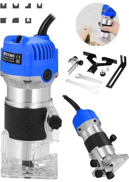 Alman 3000 W 6 Kademe Devir Ayarlı Formika Traşlama Freze Makinesi 6 mm Pens Mv