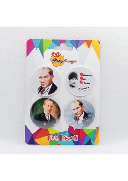 Atatürk Rozetleri 4’lü Set (Yüksek Kalite, 44 mm Çapında, Yerli Üretim) Set 5