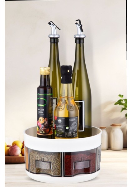 Gri Döner Standlı 6’lı Gıda Organizer Seti, Baharatlık ve Saklama Kabı