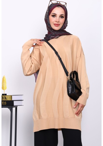 Vizon Bisiklet Yaka Soğuk İplik Triko Tunik