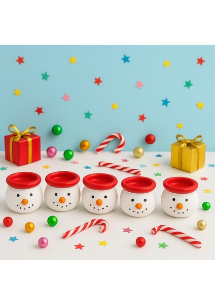 Yeniyıl Yılbaşı Dekoru Için 6’lı Noel Kardan Adam Figürlü Dekoratif El Yapımı Mini Mumluk Seti 5 cm fiyatları
