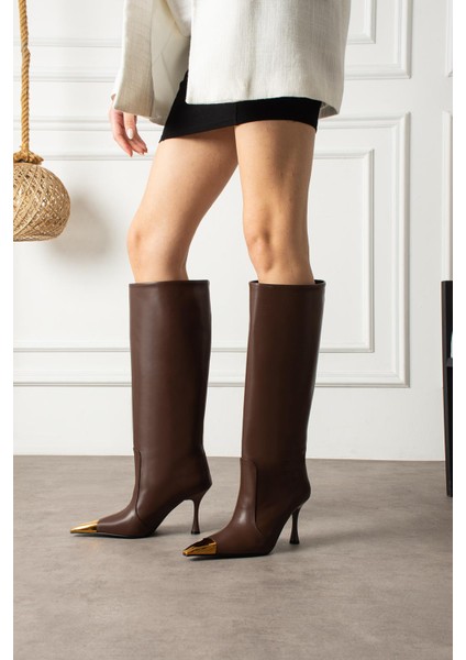Sweç Kadın Çizme Ince Topuklu Burun Metal Kahverengi Deri fiyatları