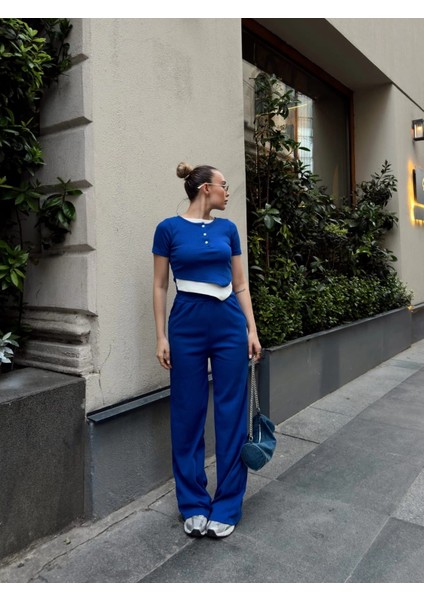 Düğme Yakalı Saks Alt Üst Takım S3943 fırsatları