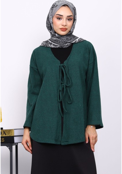 Koyu Yeşil Ön Bağlamalı Yumoş Kimono