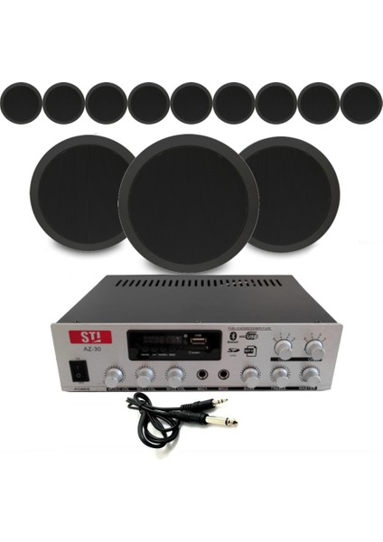 12’li Siyah Tavan Hoparlör Seti 100V Anfi Uyumlu | Kafe Mağaza Müzik Sistemi