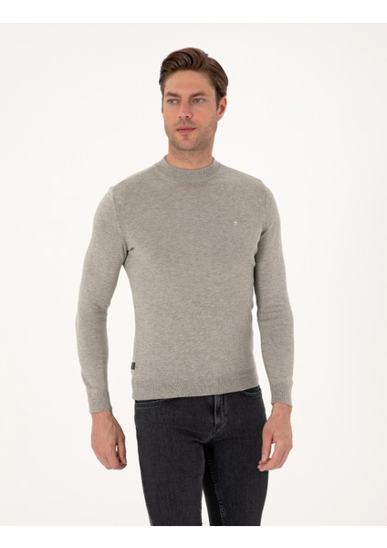 Erkek Açık Gri Melanj Slim Fit Çeyrek Yaka Basic Triko Kazak 50314188-VR091 modelleri