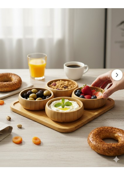 4'lü Doğal Bambu Sunum ve Atıştırmalık Seti Şık ve Dayanıklı Ahşap Servis Tabağı Kahvaltılık Takımı