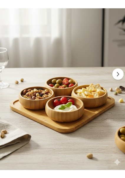 4'lü Doğal Bambu Sunum ve Atıştırmalık Seti Şık ve Dayanıklı Ahşap Servis Tabağı Kahvaltılık Takımı fiyatları