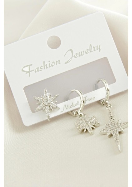 3 Adet Yıldız Zirkon Taşlı Küpe