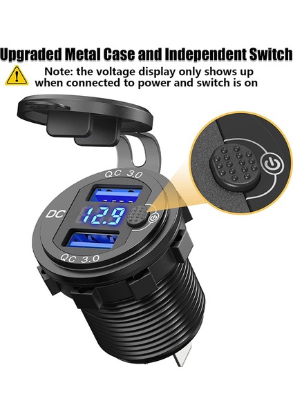 Dc 12V 24V Panel Montaj 3 USB Bağlantı Noktaları 2 Usb-Bir 3.1A + Tip-C Pd3.0 Araç Şarj Soketi