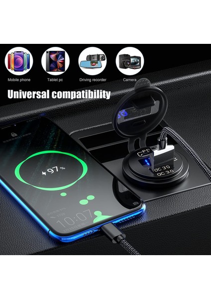 Dc 12V 24V Panel Montaj 3 USB Bağlantı Noktaları 2 Usb-Bir 3.1A + Tip-C Pd3.0 Araç Şarj Soketi fiyatları