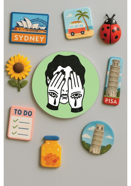 Modern ve Dekoratif Yuvarlak Buzdolabı Magneti Magnet Büyük Boy 10X10 cm - Nazar Göz