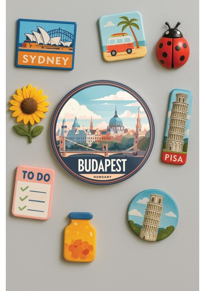 Modern ve Dekoratif Yuvarlak Buzdolabı Magneti Magnet Büyük Boy 10X10 cm - Budapeşte