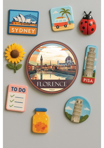 Modern ve Dekoratif Yuvarlak Buzdolabı Magneti Magnet Büyük Boy 10X10 cm - Floransa