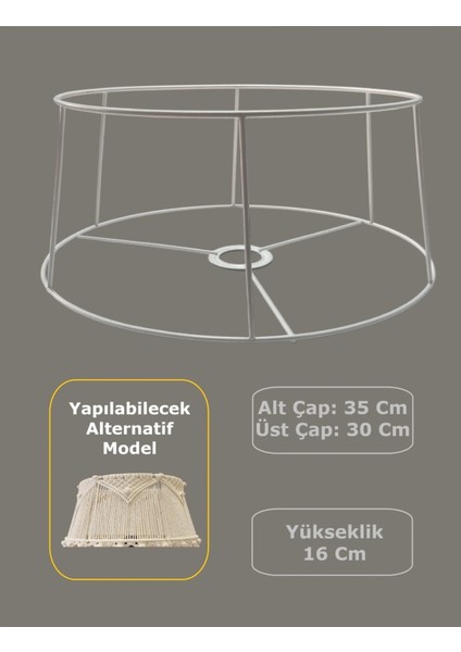 Kısa Konik Lambader Teli , Iskeleti Beyaz Statik Boyalı - E27 (35 Cm)