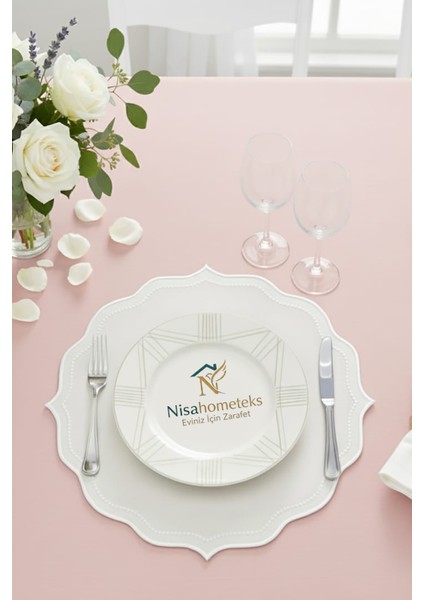 6 Adet Nakışlı Keten Amerikan Servis - Keten Supla