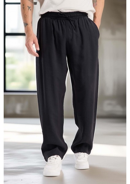 Modal Kumaş Rahat Kalıp Düz Paça Jogger Erkek Pantolon - Siyah