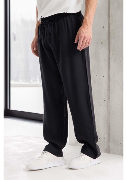 Modal Kumaş Rahat Kalıp Düz Paça Jogger Erkek Pantolon - Siyah