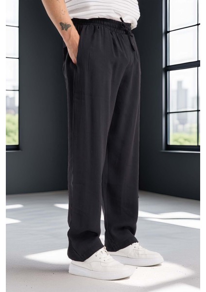 Modal Kumaş Rahat Kalıp Düz Paça Jogger Erkek Pantolon - Siyah