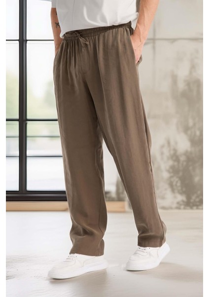 Modal Kumaş Rahat Kalıp Düz Paça Jogger Erkek Pantolon - Vizon