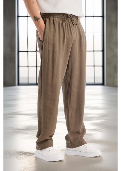 Modal Kumaş Rahat Kalıp Düz Paça Jogger Erkek Pantolon - Vizon