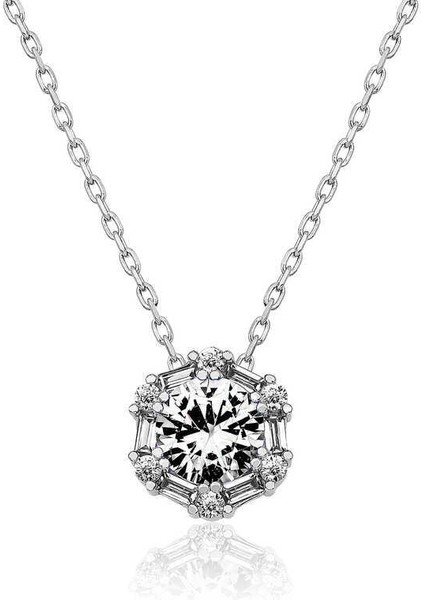 Gümüş Buz Beyazı Baget Taşlı Bayan Kolye