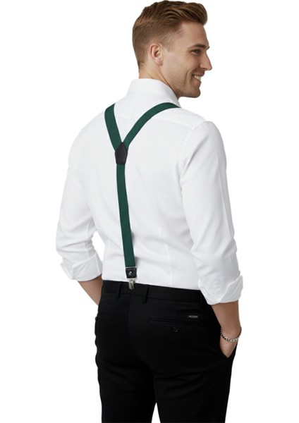 Unisex Yeşil Derili Esneyebilen Lastik Ayarlanabilir Metal Klipsli Pantolon Askısı 2602025 fiyatları