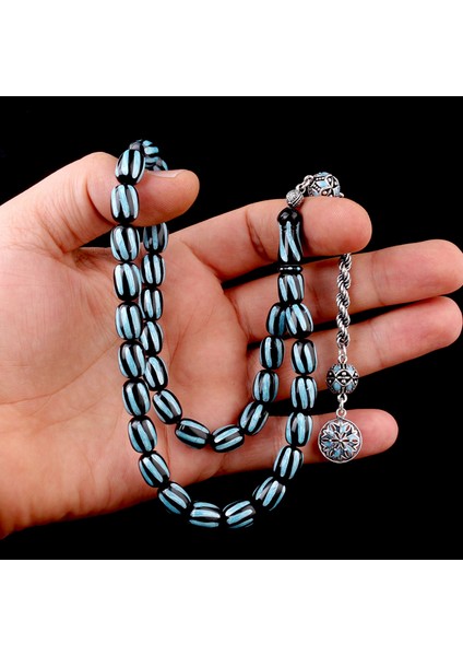 925 Ayar Gümüş Mineli Püsküllü Siyah Turkuaz Renk Ateş Kehribar Tesbih modelleri